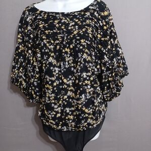 Free People Intitmately body suit black, floral round neck NWT sz M
